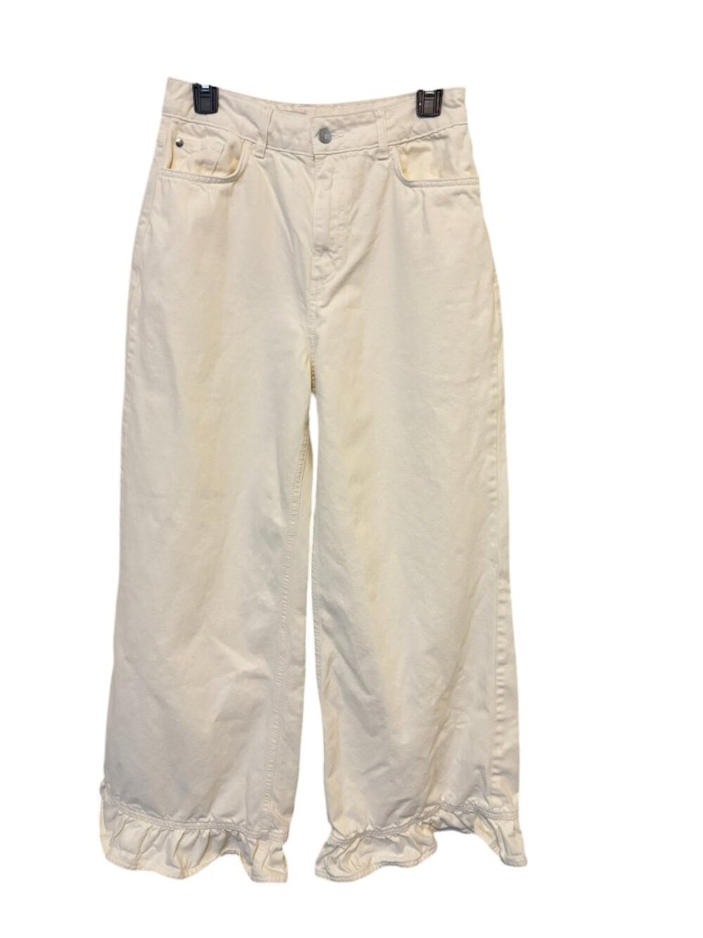 Anthropologie Pilcro Cotton White Wide Leg Ruffle Hem Jeans - Picture 4 of 15